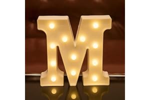 FOCUX LED Letter Lights Alphabet Light Up Sign for Night Light Home Party Birthday Wedding Bar Decoration LED Letter Battery Powered Christmas Night Light Home Bar Decoration (M)