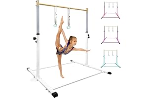 HomeSun Gymnastikstange für Kinder Robuste Kip Bar mit Ringen horizontale Turnreck für Heimtraining Höhenverstellbar 90-150cm Trainingsgerät bis 100 kg Alter 3-15