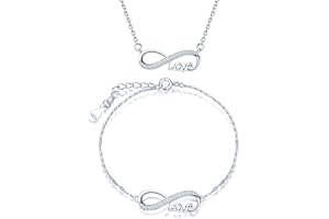 CPSLOVE Collares y Pulsera de Símbolo Infinito para mujer, Conjunto de joyas de Símbolo Infinito, collar colgante y pulsera de plata 925, Circón brillante, Largo de cadena ajustable, plateado