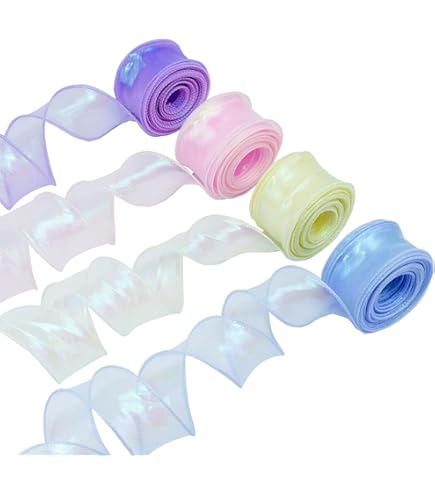 4 Rollen Organzaband 4cm X 9m - Seidenband In Blau Grün Lila Rosa