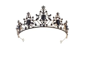 IRUNFAST Tiara Crown for Woman, Black Tiara Alloy Rhinestone Vintage Crown for Halloween Party Dress Tiara Princess Crown Halloween Ball Tiara