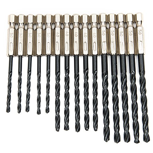 Fortag 15 tlg HSS Spiralbohrer Satz Holzspiralbohrer Handspiralbohrer 1/4 "Sechskantschaft Bohrer für Holz, Kunststoff und Aluminium, Kupfer, Stahl 3mm-5mm