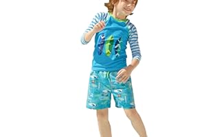 weVSwe Toddler Boys UPF 50+ UV Proction Rash Guard Set Swim Trunks Long Sleeve Swimsuits Woven Swim Shorts Boardshorts