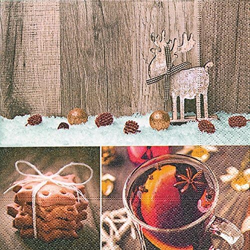 Cocktail Napkins Serviett Home Gingerbread Cookies Christmas Winter Snow Animals Forest Snowman Merry Christmas 25 x 25 cm (Feel at Home.)