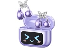 ZOMBIES CAT Clip On Schmuck Kopfhörer Open Ear Kopfhörer Kabellos Bluetooth 5.4 mit Intelligentem Touchscreen 4.1g Leichtgewicht Kopfhörer Sport, 60 Std Wireless Earbuds, M100 Schmetterling-Ohrring Violett-1