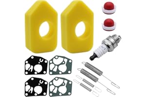 N\C MZMing 1 Gelber Schaumstoff Luftfilter + 2x Membrane für Rasenmäher+ 1x Primerkolben+ 2x Reglerfeder Feder + 1x Zündkerze Rasenmäher-Ersatzteile für Briggs Stratton Quattro-Motoren