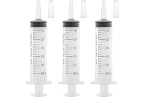 COTOM 3 Pack 60ml Large Syringe Plastic, Pet Feeding Syringe Sterile Package for Scientific Labs, Measurement, Dispensing, Watering, Refilling