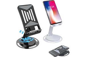 Galerie SV 2 Stück Drehbarer Handyhalterung Tisch 360°,Handyständer,Faltbar Smartphone Handyhalterung Kompatibel mit iPhone 15 14 13 12 11, Huawei, Galaxy, Xiaomi, Redmi(Schwarz und Weiß)