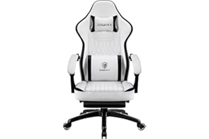 ‎DOWINX Dowinx Gaming Stuhl mit Frühling Kissen,Racing Gamer Stuhl mit Massage Lendenwirbelstütze, Ergonomischer Gaming Sessel mit Fußstütze Bürostuhl PU Leder Schwarz Weiß
