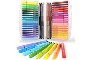 KXF Washable Felt Tip Colouring Pens Set for Children Non-toxic Thick Fibre Tip Chunky Pens with Case Box for Colouring Book Drawing Gift - 48 Assorted Colours - Ages 3 Years Plus
