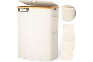 OUSFOT Panier à linge 3 Compartiments avec Couvercle 158L Corbeille a linge pliable en Tissu Oxford 600D avec Sac à linge amovible, Poche en filet à l'arrière Bac a linge Laundry baskets, Beige