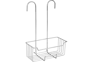 WENKO Stół prysznicowy z termostatem Caddy Milo – regał prysznicowy do zawieszenia, stal nierdzewna, 25 x 36 x 14 cm; Błyszczące/przezroczyste