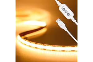 ‎PAUTIX PAUTIX USB 5V LED Streifen Warmweiss 2M, 640LEDs Dimmbar COB LED Strip Lights CRI90+ 2700K TV Hintergrundbeleuchtung,Flexibel Unterbodenleuchte für Küche,Schlafzimmer,Zuhause DIY Beleuchtung