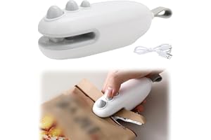 PRETTI Mini Bag Sealer and Cutter, Rechargeable Handheld Heat Sealer Machine with Magnetic Back, Portable USB Type-C Charge, Safety Lock, White - Keeps Food Fresh and Snacks Crisp
