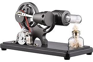 Bisofice Model silnika gorącego powietrza ze światłem LED, konstrukcja koła zamachowego, naukowy model eksperymentalny, model edukacyjny DIY dla nauczycieli, dorosłych, czarny