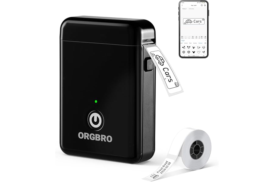 ORGBRO X1 Label Maker Machine with Tape Thermal Portable Bluetooth Label Printer for Smartphones Mini Handheld Sticker Maker with Multiple Templates for School Office Home Kitchen Organization, Black