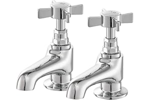Basin Taps Pair, HEXMIXER Victorian Bathroom Sink Taps, 1/4 Turn Chromed Brass Traditional Basin Pillar Taps G1/2 042CR