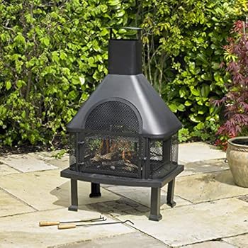 dobar 35530 Design Grillkamin eckig aus Metall, Gartengrill-Kamin mit