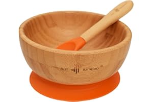 Just Bamboo ® Baby and Toddler Suction Bowl Set for Feeding and Weaning | Outstanding Suction | Bamboo Baby Suction Bowls with Matching Spoon Set from 6 Months