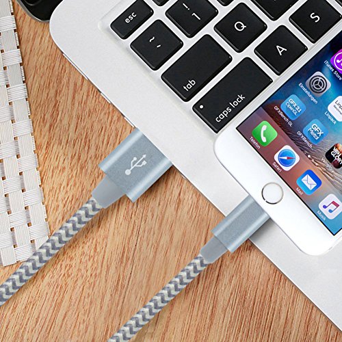 Flashstye 3 Pack 1M 1.5M 2M Phone Charger Nylon Braided Lightning to USB Cable Apple lightning cable for iPhone 7 Plus 6S Plus 6 Plus SE 5S 5C 5, iPad 2 3 4 Mini,iPad Pro Air, iPod.(Gray) - 3