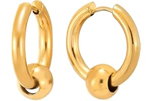 COOLSTEELANDBEYOND 2 Colore Oro Cerchio Perlina Orecchini a Cerchio, Orecchini da Uomo Donna, Acciaio Inossidabile