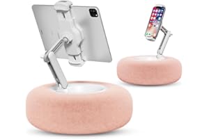 Viozon Tablet Stand with Pillow, Kindle Holder, Compatible with 4.7"-13" Phone/Tablet, iPad, iPhone, Google, Kindle, 360°Adjustable Phone Holder for Bed with Soft Plush Fabric, Detachable Bowl, Pink