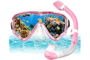 AOOSA Snorkel Set, Anti-Fog Tempered Glass Diving Mask Snorkeling Gear, Anti-Leak Panoramic Wide View Snorkelling Goggle