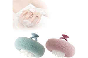 GEHANICO Boule De Douche Tournesol Avec Ventouse Eponge Douche Éponge De Bain Exfoliante Brosse De Nettoyage En Maille - Pouf Pour Femme Et Homme 2 Pièces Fleur De Douche Lavable Bathing Sponge (Vert+Violet)