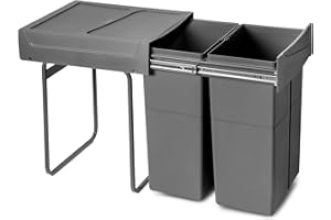 Emuca - Pojemnik do recyklingu 2x25 litrów, mocowanie dolne, wysuw manualny, Plastik, Szary antracytowy