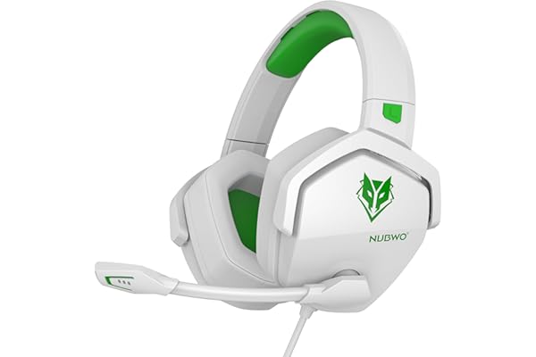 NUBWO N16 Casque Gaming - Micro Annulant Le Bruit, Son Stéréo et Conception Confortable pour PS5, PS4, Xbox One, NS, PC, Ordinateur Portable et Mac - Blanc/Vert