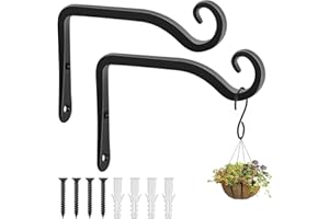 Apstaqeoo 2Pcs Hanging Basket Bracket, Heavy Duty Outdoor Plant Hangers Wrought Iron Plant Hanger with Screws,Black Metal Garden Hooks Wall Bracket for Lantern Planter Hanger Fence Bird Feeder(144MM)