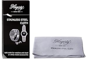 Hagerty Panno per la pulizia dell'acciaio inossidabile 36 x 30 cm I Impregnato 100% cotone panno per lucidatura orologi I Panno per la cura dell'acciaio inossidabile per orologi gioielli e accessori