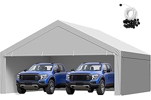 VEVOR Carport Replacement Canopy, 20 x 20 ft Potable Garage Tent Top Tarp with Sidewalls, UV-Resistant & Waterproof, Heavy Duty Car Shelter Tarp with Ball Buggees, Grey, Frame Not Included