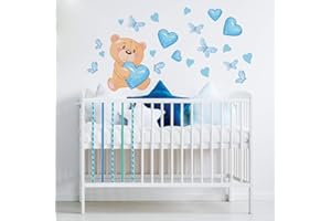 kina - Adesivo Murale Bambini Decorazione Parete Cameretta R00577 - Materiale Eco-Tessuto, Ecologico Anallergico, Riposizionabile, Effetto Carezza, Asilo Nido - Grafica Orsetto e Misura 90x30 cm