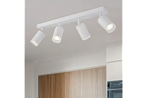 FORCOSO Ceiling Lights Spotlight - 4 Way Spot Lights 350°Adjustable, GU10 White Light Shade Metal Light Fittings Anti-Glare, Industrial Wall Ceiling Lamp for Kitchen Living Room Hallway Bedroom