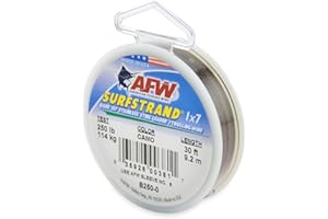 American Fishing Wire Surfstrand Bare Stainless Steel Saltwater Leader Line 200lb Tested, 330lb Tested Camo in 10ft, 100yd, 600ft and 1ft Length, 1 x 2.75 Inch