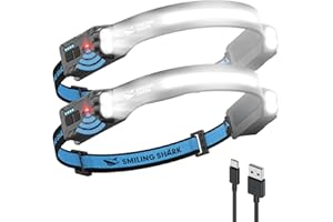 ‎SMILING SHARK Smiling Shark Kopflampe, 2400mAh Ultra-Helle Wiederaufladbare Headlamp 2 Stück Weißes Licht & 2*Scheinwerfer Mit Bewegungsmelder Multi-Mode LED Stirnlampe mit 315°Drehfunktion für Outdoor Camping