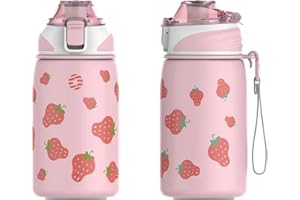Fjbottle Kinder Trinkflasche Edelstahl 400ML - 1-Klick-Öffnung, BPA-Frei Auslaufsichere Thermo flasche, Kohlensäure geeignet Thermoskanne Jungen/Mädchen für Kindergarten, Schule, Reise