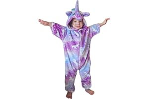 KAKU NANU Pigiama Intero Unicorno Bambina 2 a 10 Anni,Bambini con Cappuccio Flanella Unicorno Bambina Regalo