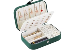 LATIT Jewellery Box Organiser Three Layers PU Leather Jewelry Storage Case for Rings Earrings Necklace Bracelets Faux Leather Jewelry Gift Box Girls Women (Dark Green)