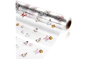 Toddmomy Rouleau Demballage en Cellophane Transparent EmballageCadeau Motif Père Noël Papier Demballage en Cellophane de 3 Mil Dépaisseur pour Cadeaux de Noël Paniers Fleurs Nourriture