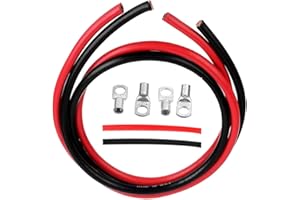 SHJOEE 2 Piezas Cable de Batería de 100cm Cables de Inversor de Potencia 16mm² 12V 24V Cables de Batería de Arranque Cables Inversores 5AWG Rojo y Negro Cobre Estañado para Motocicleta Automotriz