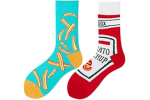 NxnChc Lustige Socken Für Damen Und Herren Unisex Viele Motive Tier Essen Obst Sport Kunst Aus Baumwolle Geschenk Asymmetrische Muster Links Und Rechts