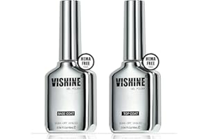 Vishine 2Pcs 16ml Gel HEMA FREE Top Coat and Base Coat for Gel Nail Polish Color No Wipe Top Coat Brilliant Ultra High Gloss Long-lasting Anti-Wear Soak off UV Gel Home Manicure Nail Salon