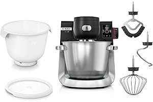 ‎BOSCH Bosch Küchenmaschine Serie 6, 2 Schüsseln 5,5 l (Edelstahl, Kunststoff), integr Waage, 7 Automatikprogramme, 7 Stufen, Planetenrührwerk, Knethaken/Rühr-/Silikonbesen spülmaschinenfest, MUMS6ZS18