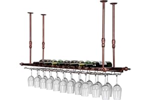 LYPGA Wine Glass Rack，Hanging Wine Glass Holder ，Vintage Wine Bottle Holder, Ceiling Decoration Wine Glass Rack，Adjustable Height and Width，for Kitchen & Bars - Fixings Included (Bronze, 120cm x 30cm)