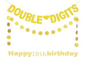 MAIGO 10th Birthday Decorations Girl - Double Digits 10th Birthday Decorations Gold, Happy 10th Birthday Banner, Double Digits Banner, 10th Birthday Gifts For Girls Boys, Age 10 Birthday Decorations