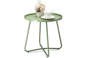 ‎DANPINERA danpinera Outdoor Beistelltisch, Wetterbeständiger Stahl Terrassentisch, Kleiner Runder Metalltisch für Terrasse, Hof, Balkon, Garten, Nachttisch Grün