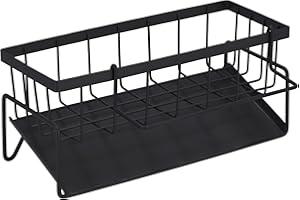 LetCast Organizador Fregadero Cocina y Baño con Bandeja de Drenaje Soporte estropajo Organizador para cepillos jabones con barra para Colgar Paños Trapos Almacenaje Accesorios Baño Color Negro