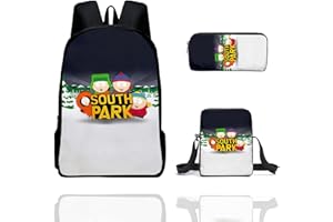 NEVRAH South Park Backpack, 3 Piece Set Students Schoolbag Crossbody Bag Pencil Case, South Park Backpack Anime 3D Schoolbag Student Cartoon Bookbag Backpack